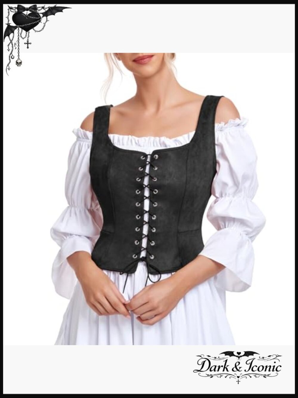 Renaissance Corset Vest Pirate Costume Medieval Lace Up Top - Picture 2 of 7